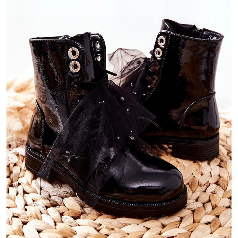 S.Barski Dětské černé teplé lakované boty Semissa černá 2