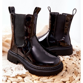 FR1 Dětské kozačky teplé lakované černé Aletris černá 2