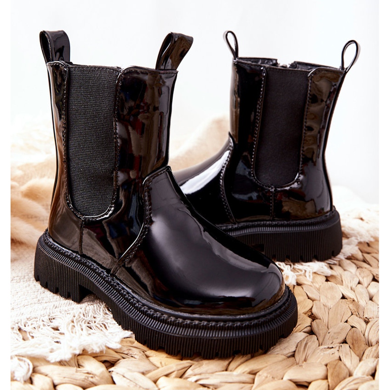 FR1 Dětské kozačky teplé lakované černé Aletris černá 2