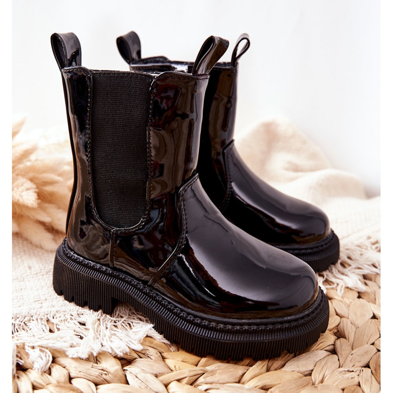 FR1 Dětské kozačky teplé lakované černé Aletris černá 1