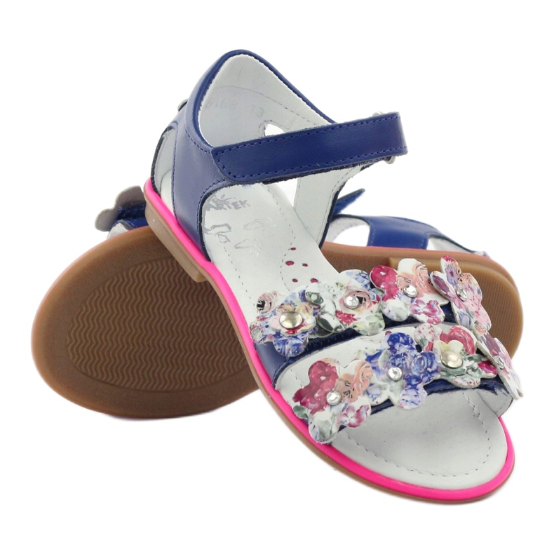 Bartek Sandalki gladiatikki 16168 Cornflower zdobený květinami modrý 3