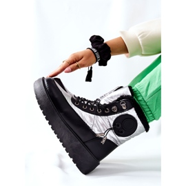 S.Barski Dámské stříbrné teplé sněhové boty Kennilis černá stříbrný 2