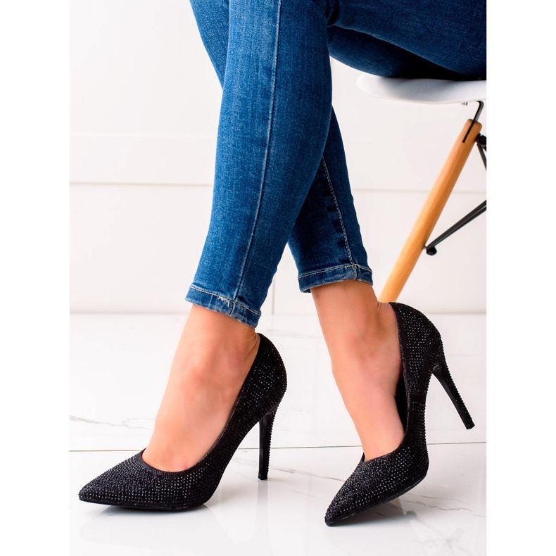 TRENDI Černé vysoké podpatky s krystaly černá 1