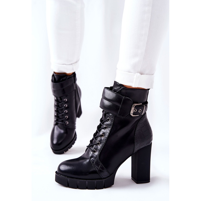 POTOCKI Boty na vysokém sloupku, černá svázaná faša 1