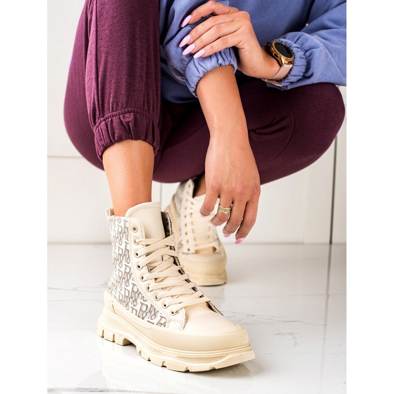 TRENDI Vysoké béžové módní tenisky béžový 2