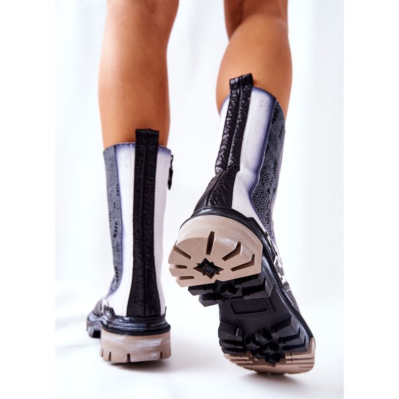 Vysoké kožené boty Maciejka černo-bílé 05141-11 bílý černá 1