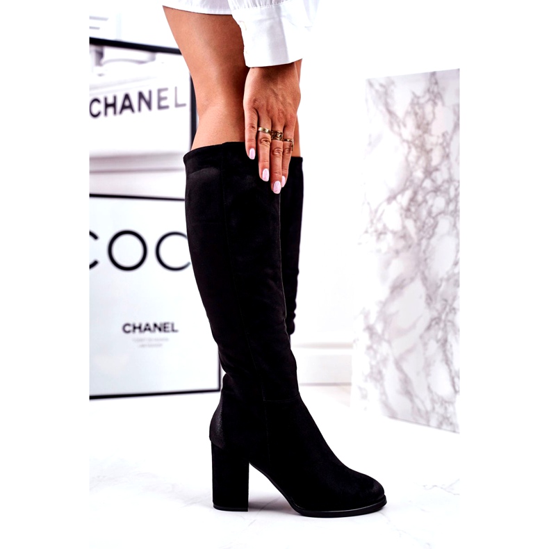 S.Barski Dámské kozačky na podpatku semišové černé mnohokrát černá 4