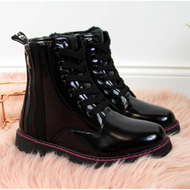 Zateplené lakované boty Jr EVE327A černé bílý černá 1