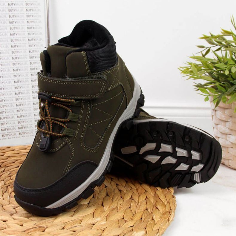 Zateplené trekové boty Jr EVE321C khaki bílý zelený 1