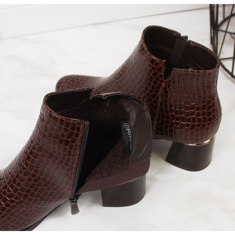 Kozačky na vysokém podpatku s hadí kůží Potocki W WOL30B hnědá hnědý 1