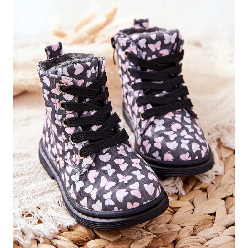 PE1 Kožené boty zateplené šedou vlnou s motýly Amy šedá 1 PE1 Kožené boty zateplené šedou vlnou s motýly Amy šedá 1