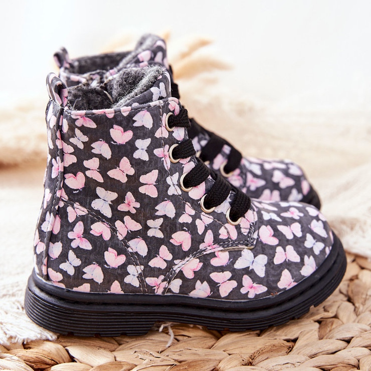 PE1 Kožené boty zateplené šedou vlnou s motýly Amy šedá 2 PE1 Kožené boty zateplené šedou vlnou s motýly Amy šedá 2