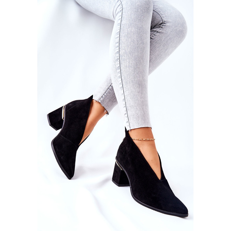 Kožené boty na vysokém podpatku Laura Messi Black 2344 černá 2