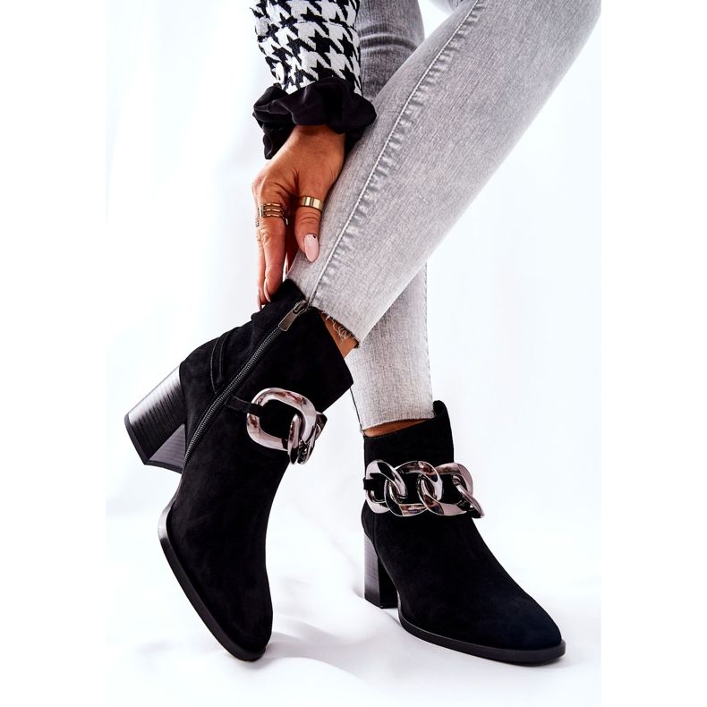 Kožené boty s řetízkem Laura Messi Black 2345 černá 2