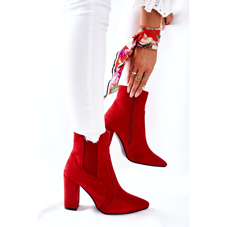 PG1 Dámské semišové kozačky na podpatku červené Kastren 3