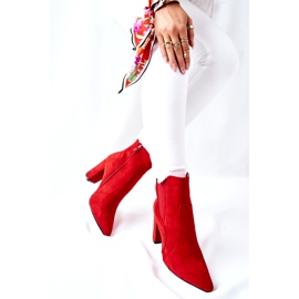 PG1 Dámské semišové kozačky na podpatku červené Kastren 1