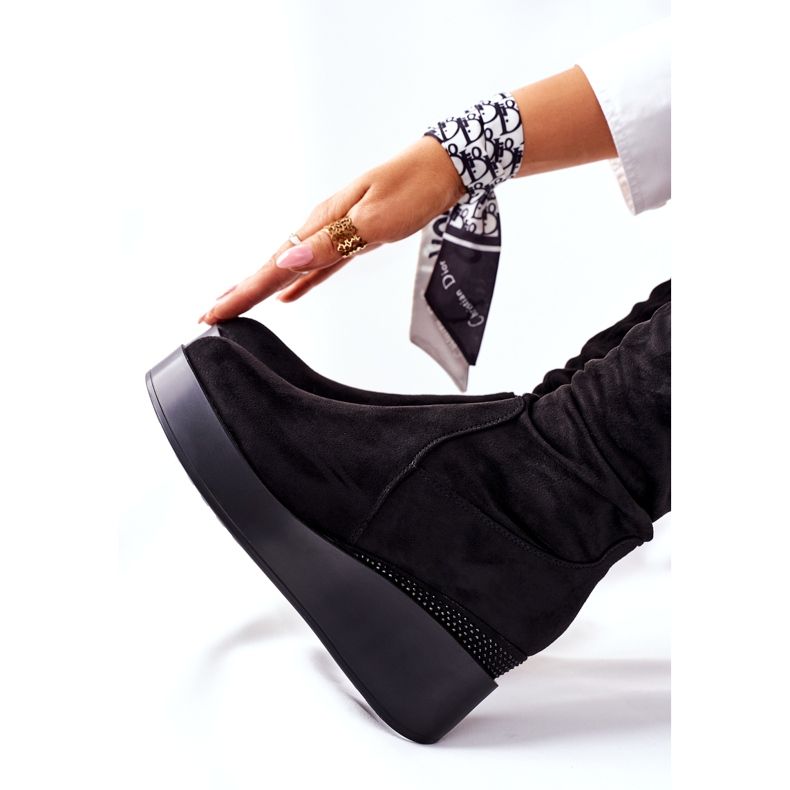 S.Barski Semišové klínové boty S. Barski Black Celina černá 1