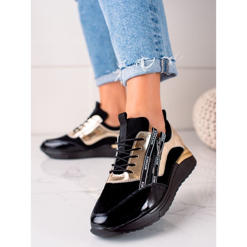 W. Potocki Černé a zlaté tenisky z kůže Potocki černá zlatý 1