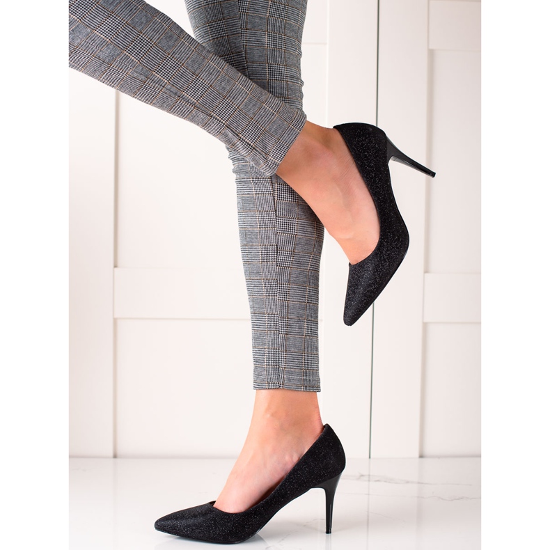 TRENDI Třpytivé černé podpatky černý 2