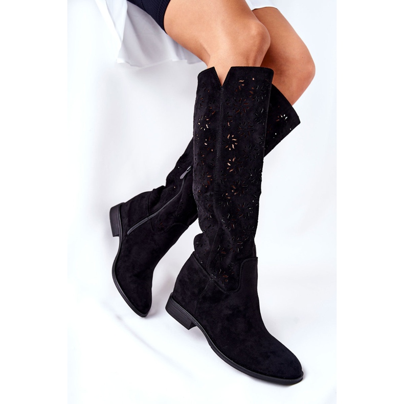 PG1 Prolamované boty na skrytém černém klínu Lara černá 1