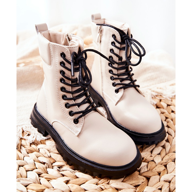 FR1 Klasické dětské béžové boty Clarika se zipem béžový 2