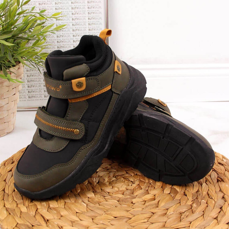 Zateplené boty na suchý zip McKeylor Jr JAN59B khaki bílý zelená 1