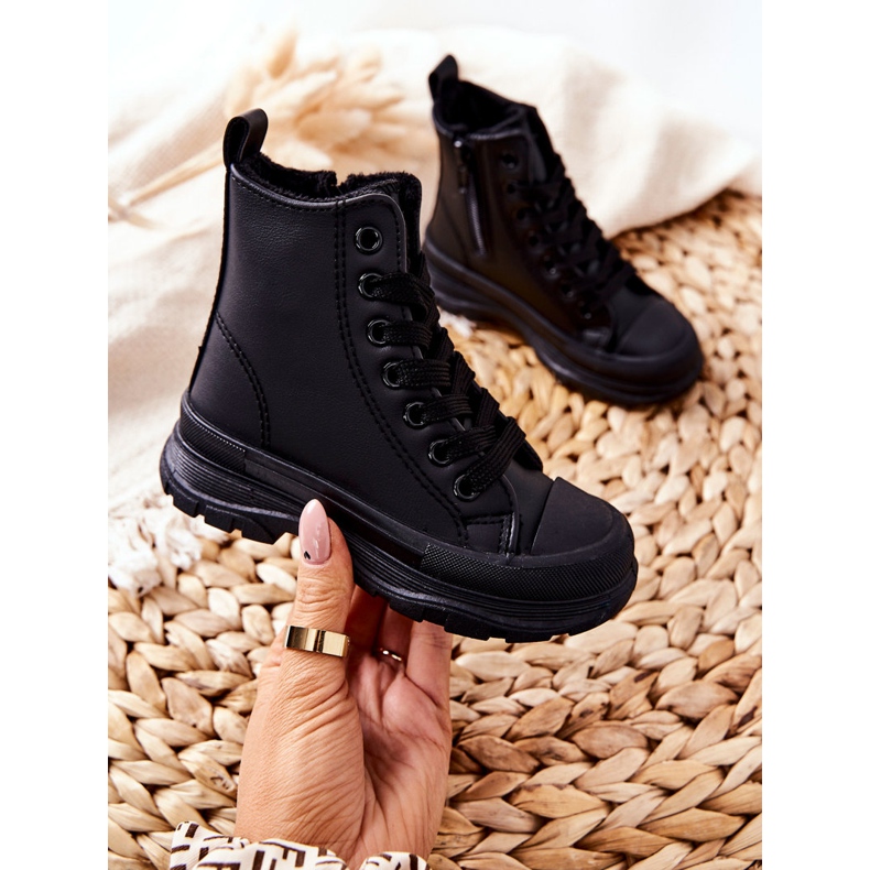 FR1 Dětské kožené zateplené tenisky černé Bomi černá 2