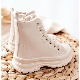 FR1 Dětské kožené teplé tenisky světle béžové Bomi béžový 2