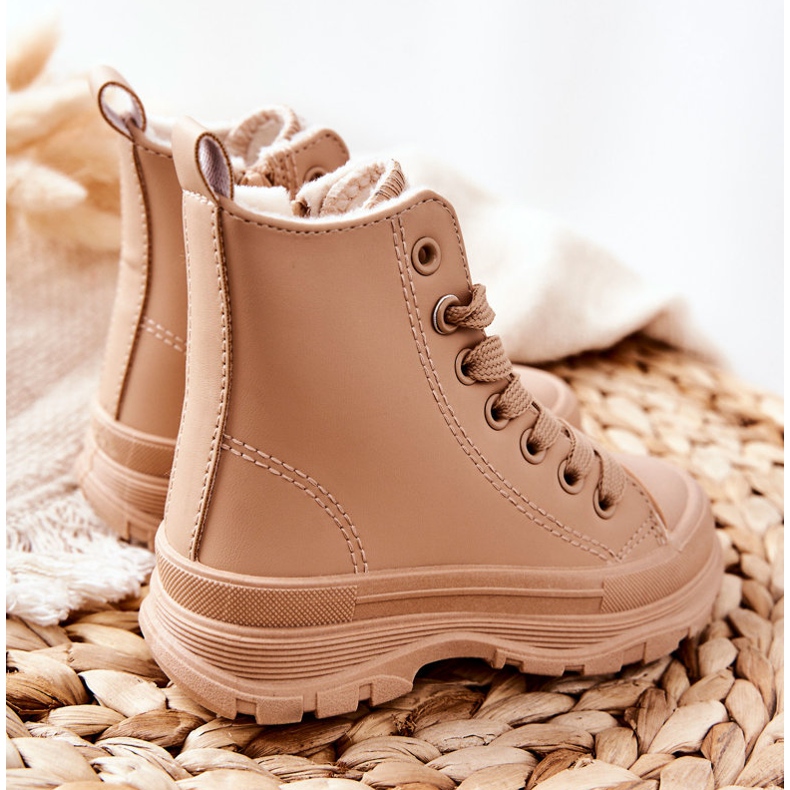 FR1 Dětské kožené teplé tenisky béžové Bomi béžový 2