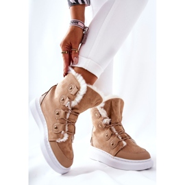 Béžové hoppy teplé boty s kožešinou khaki 2 Béžové hoppy teplé boty s kožešinou khaki 2