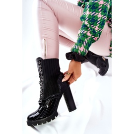 PG1 Dámské boty na vysokém podpatku krokodýlí vzor černý Erdogan černá 1