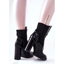 PG1 Dámské boty na vysokém podpatku krokodýlí vzor černý Erdogan černá 2