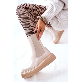 PS1 Vysoké lakované boty na béžové platformě Sereia béžový 7
