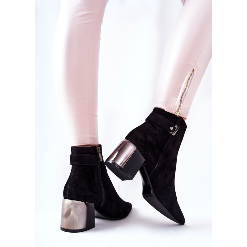 Kožené kozačky na sloupku Laura Messi černé 2354 černá 1