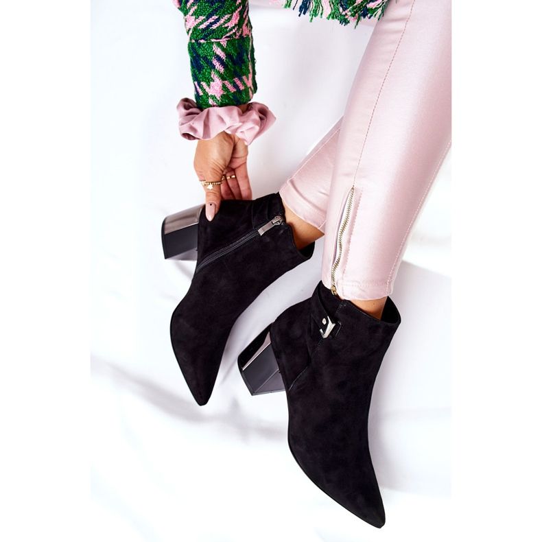 Kožené kozačky na sloupku Laura Messi černé 2354 černá 2