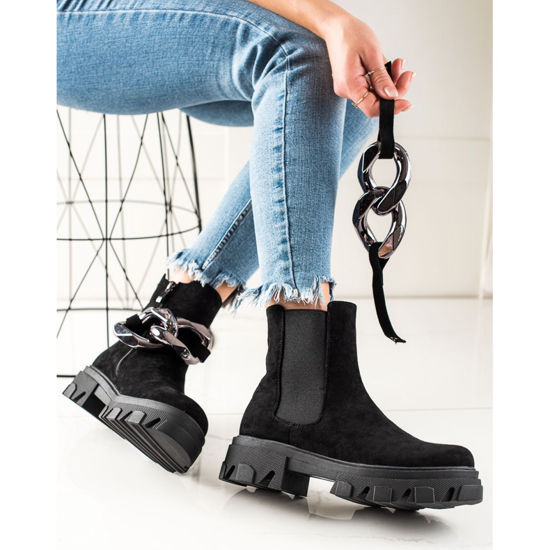 Semišové kozačky na platformě S. Barski černý 1