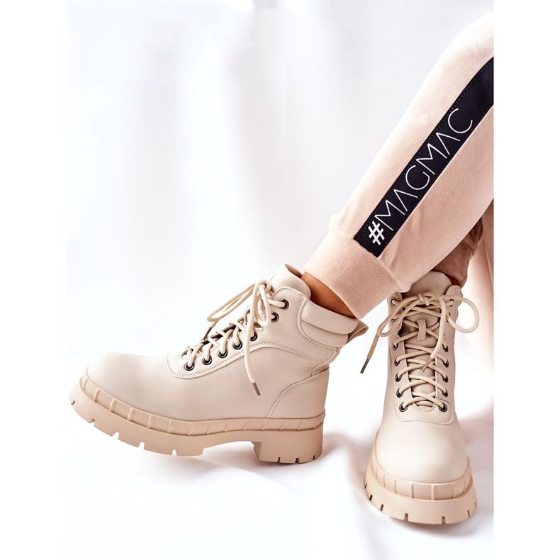 Ideal Shoes Boty Timberki Traperki Beżowe Mustgrow béžový 1