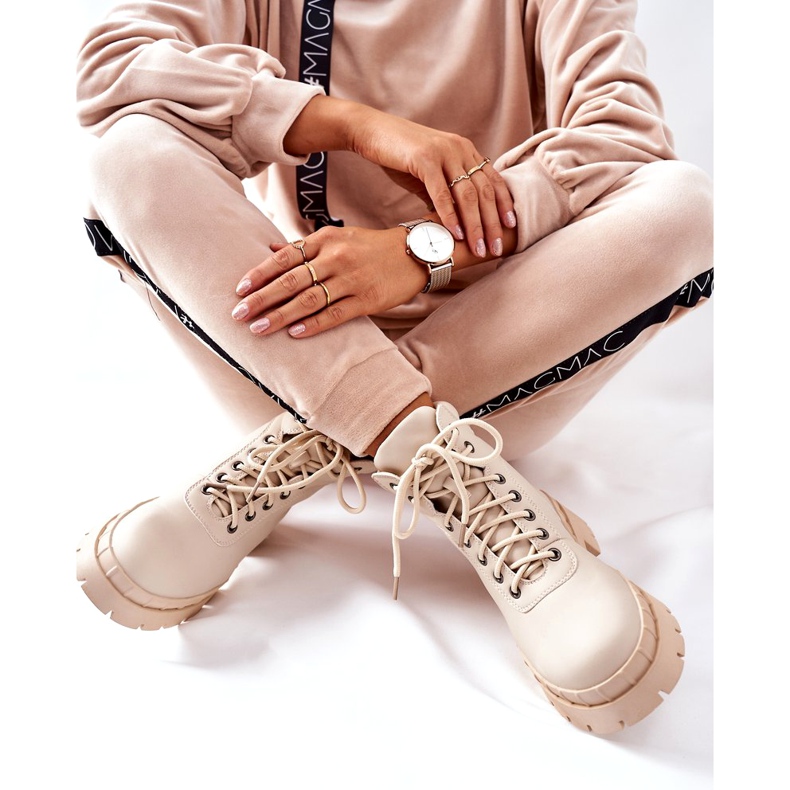 Ideal Shoes Boty Timberki Traperki Beżowe Mustgrow béžový 5