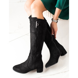 TRENDI Pohodlné černé kozačky černá 1 TRENDI Pohodlné černé kozačky černá 1