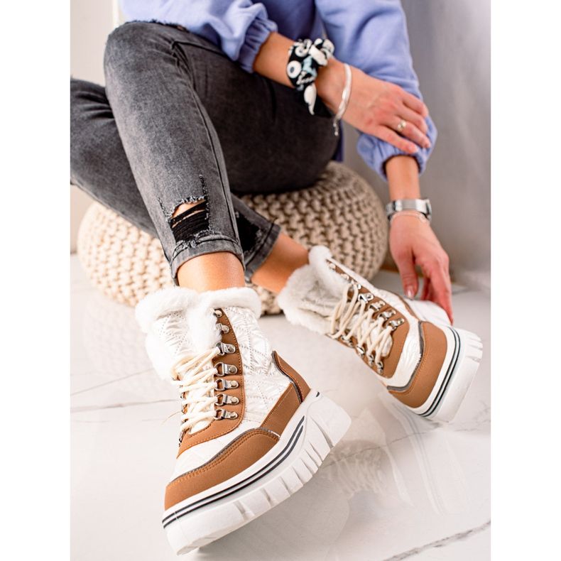 TRENDI Teplé sněhové boty na plošině bílý hnědý 2