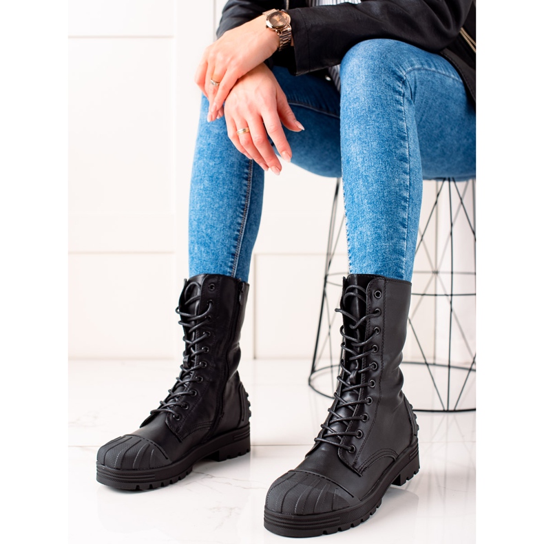 Seastar Vysoké kozačky na šněrování černý 2