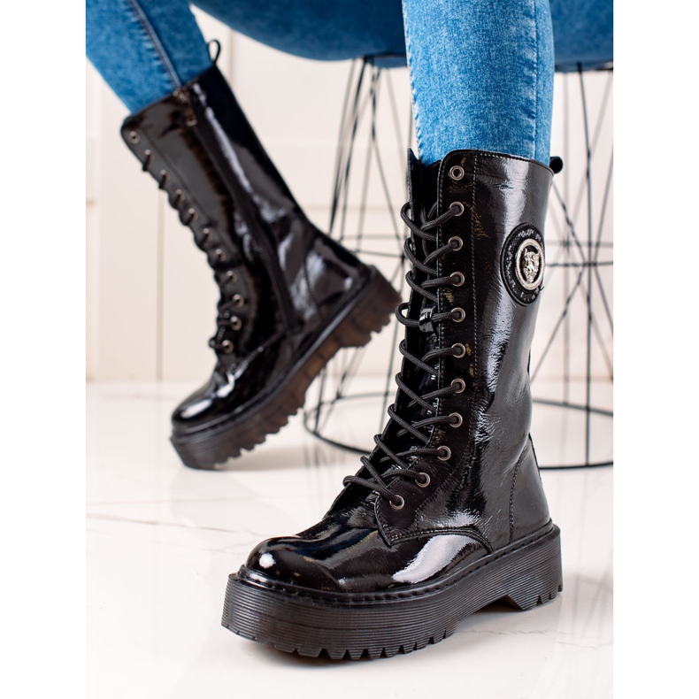 Filippo Kožené kozačky na platformě černý 2