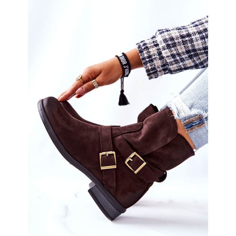 POTOCKI Semišové Boty S Přezkami Hnědé Renisse hnědý 1