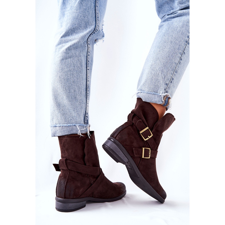 POTOCKI Semišové Boty S Přezkami Hnědé Renisse hnědý 2