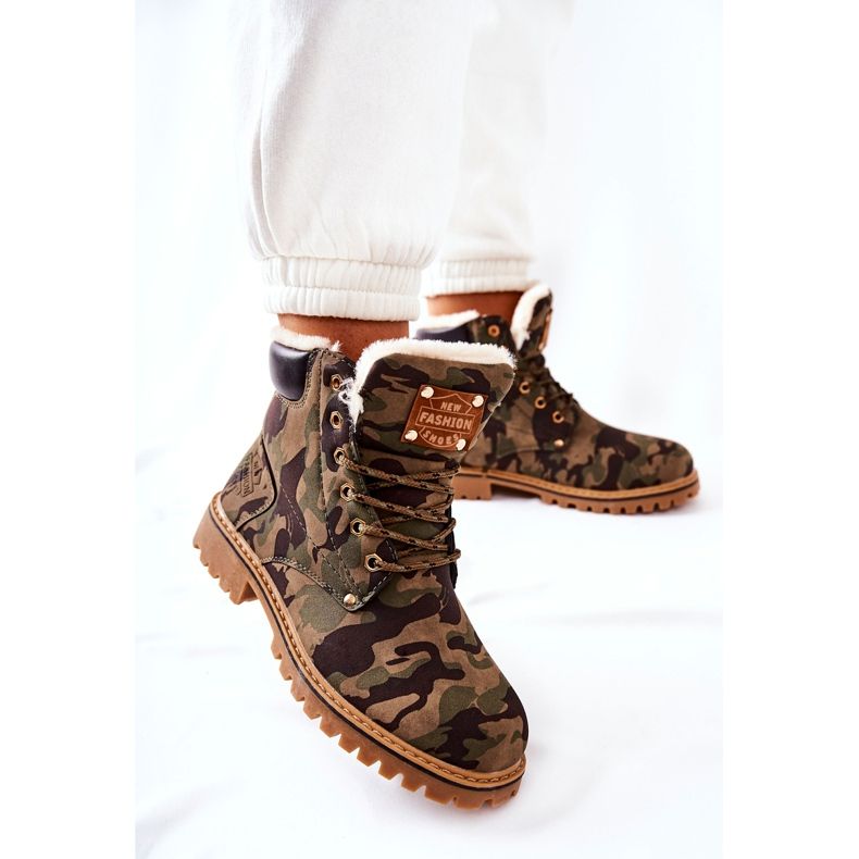 PH1 Dámské zateplené turistické boty Camo Crush béžový hnědý zelený 2