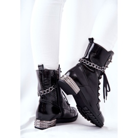 Kožené boty Workers On Heel Laura Messi Black 2209 černá 2