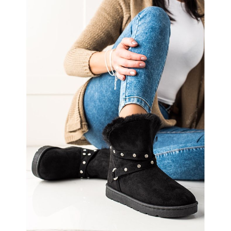 TRENDI Černé Mukluki Se Zirkony černá 2