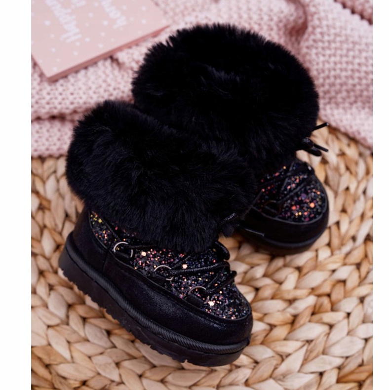 FRROCK Teplé dětské sněhule s kožešinou Black Crystal Fox černý 1