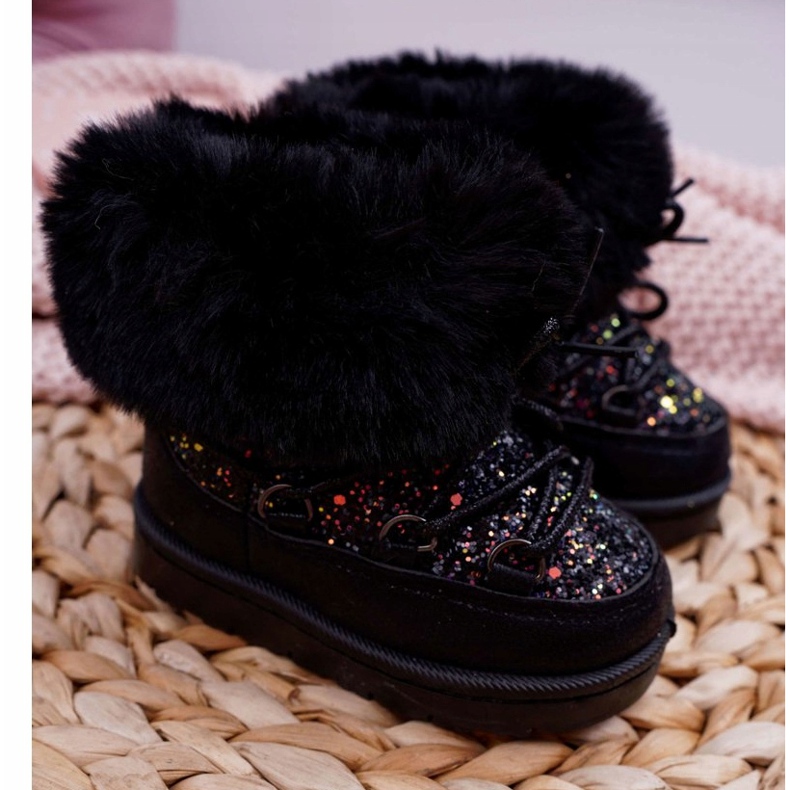 FRROCK Teplé dětské sněhule s kožešinou Black Crystal Fox černý 2