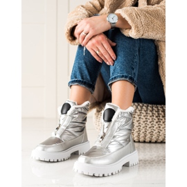 TRENDI Stříbrné lesklé boty do sněhu stříbrný 2